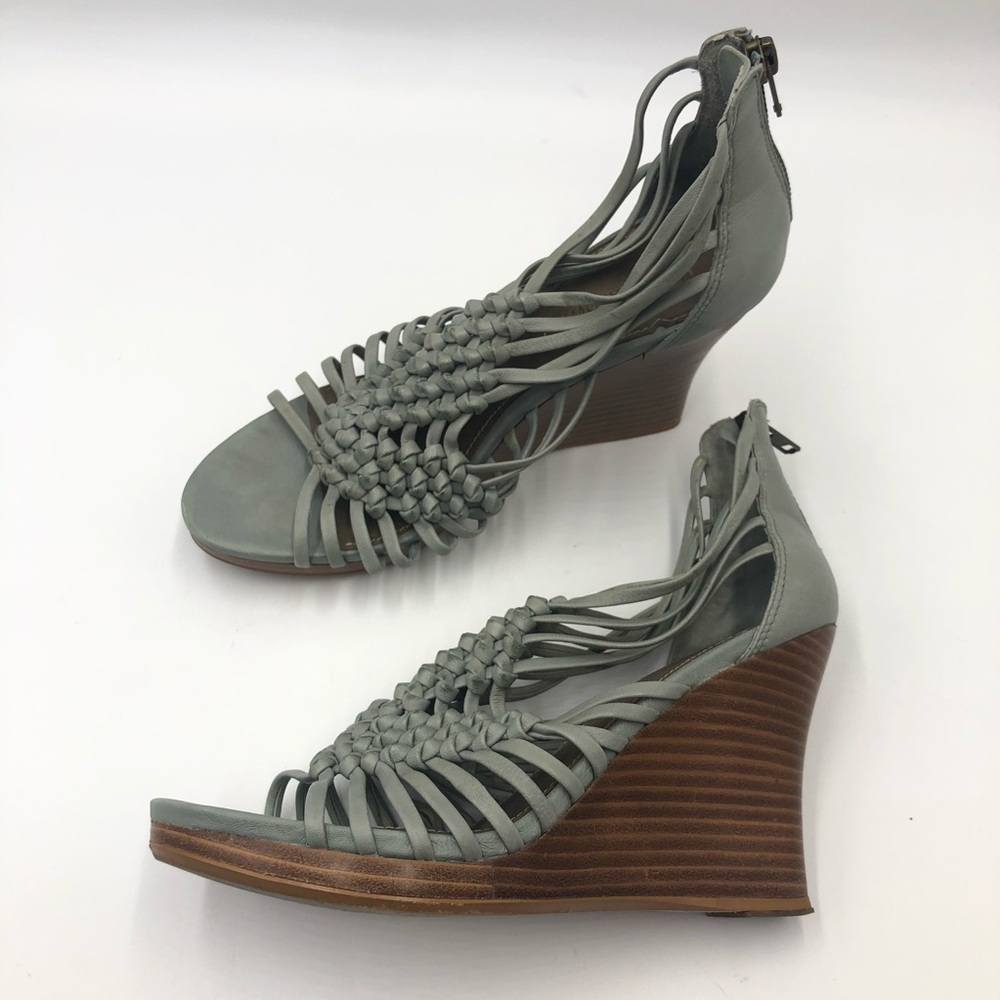 B. Makowsky Blue Strappy Leather Wedge